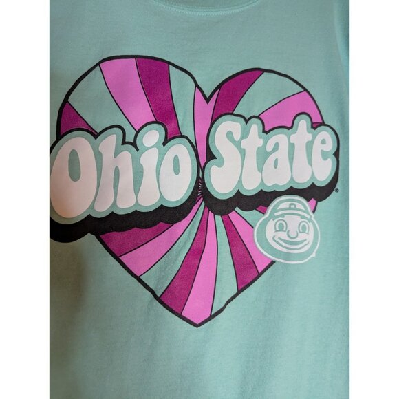 OSU Ohio State Buckeyes Long Sleeve Mint Green Shirt Sz L Brutus And Heart Retro - Picture 2 of 7